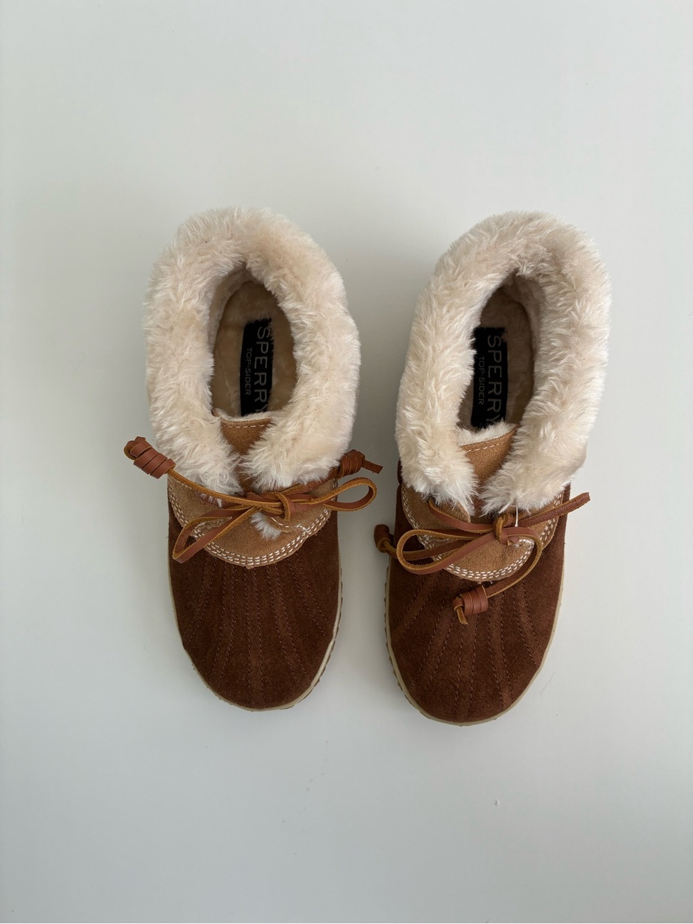 Sperry Top-Sider Suede Faux Fur Duck Boots Brown Size 6 NWOT